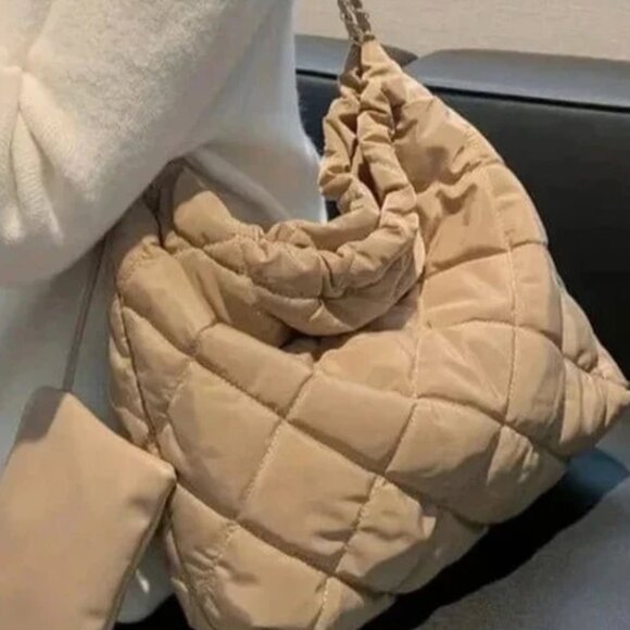 NWT Pink Chrissy Puffer Quilted Hobo Tote - Picture 2 of 2